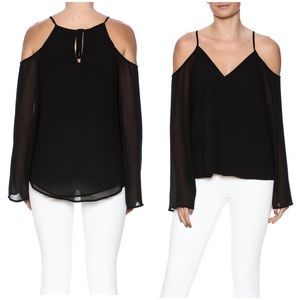 Vintage Naked Zebra Black Cold Shoulder Bell Sleeve Blouse